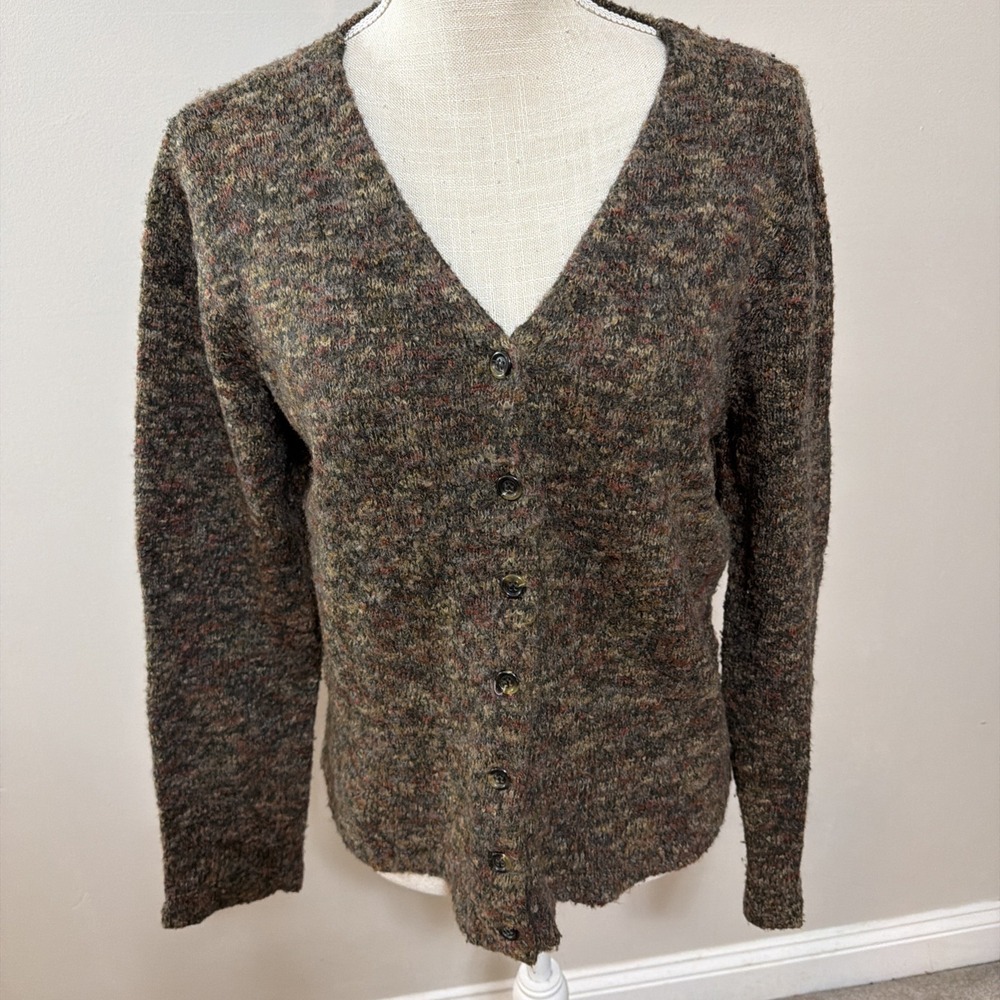 Vtg Casual Corner Brown V Neck Button‎ Down Cardigan Sweater Size Large